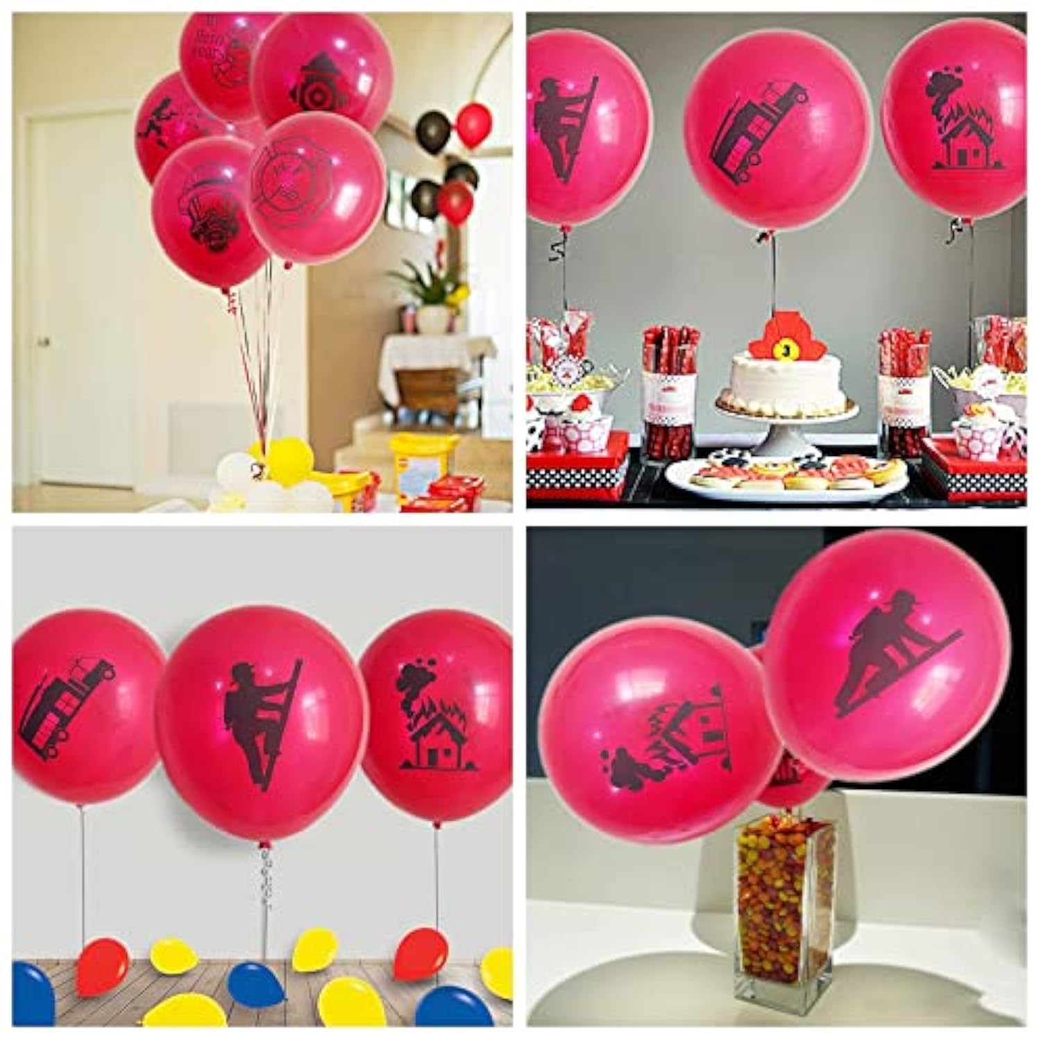 24 Pack 12" Fireman Firefighter Theme Latex Balloons Fire Engine Fire Truck Balloons Police Party Balloons For Kids Adults Birthday Baby Shower Supplies Party Decorations