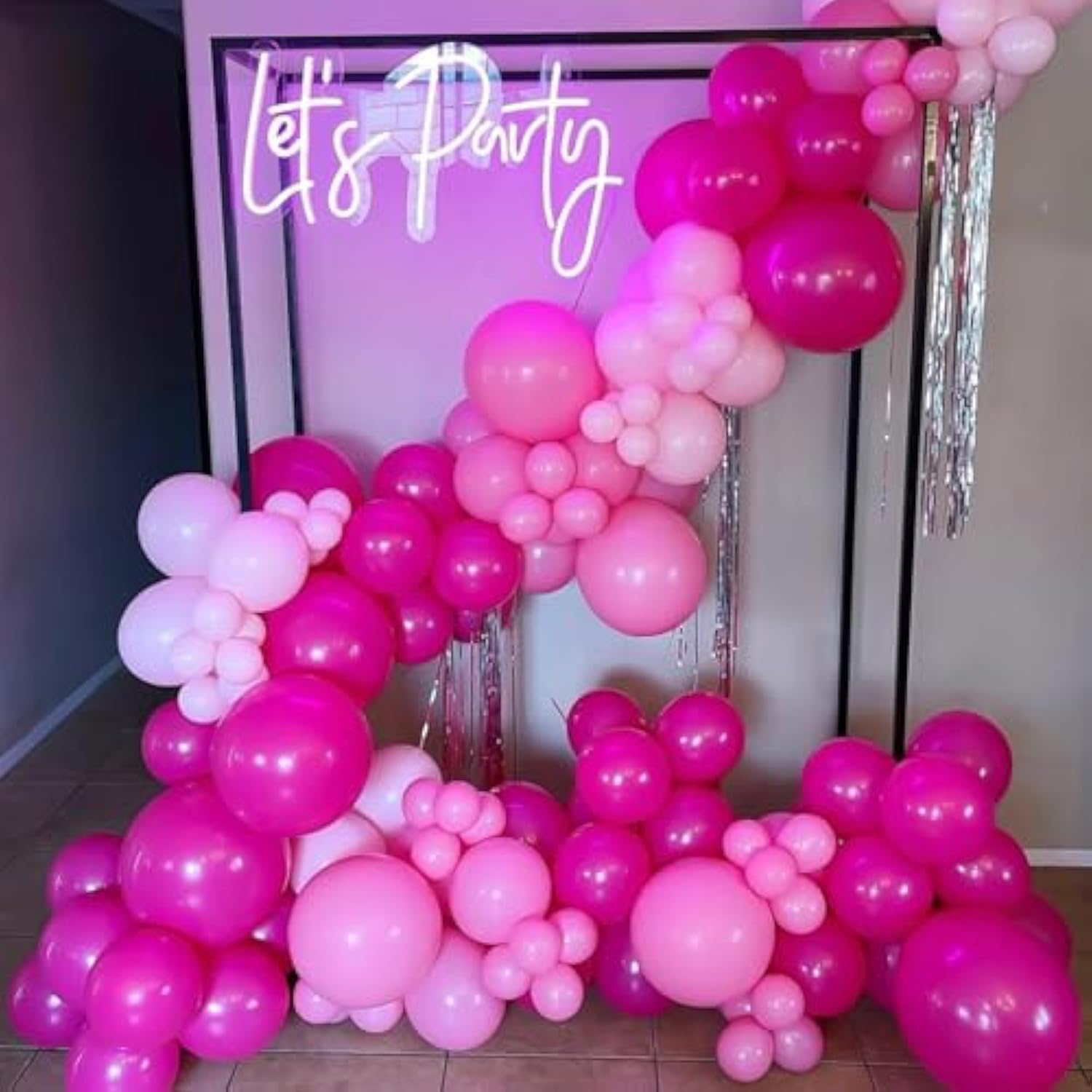 132pcs Pink Balloon Arch Kit with Metallic Hot Pink Balloons for Party Decorations