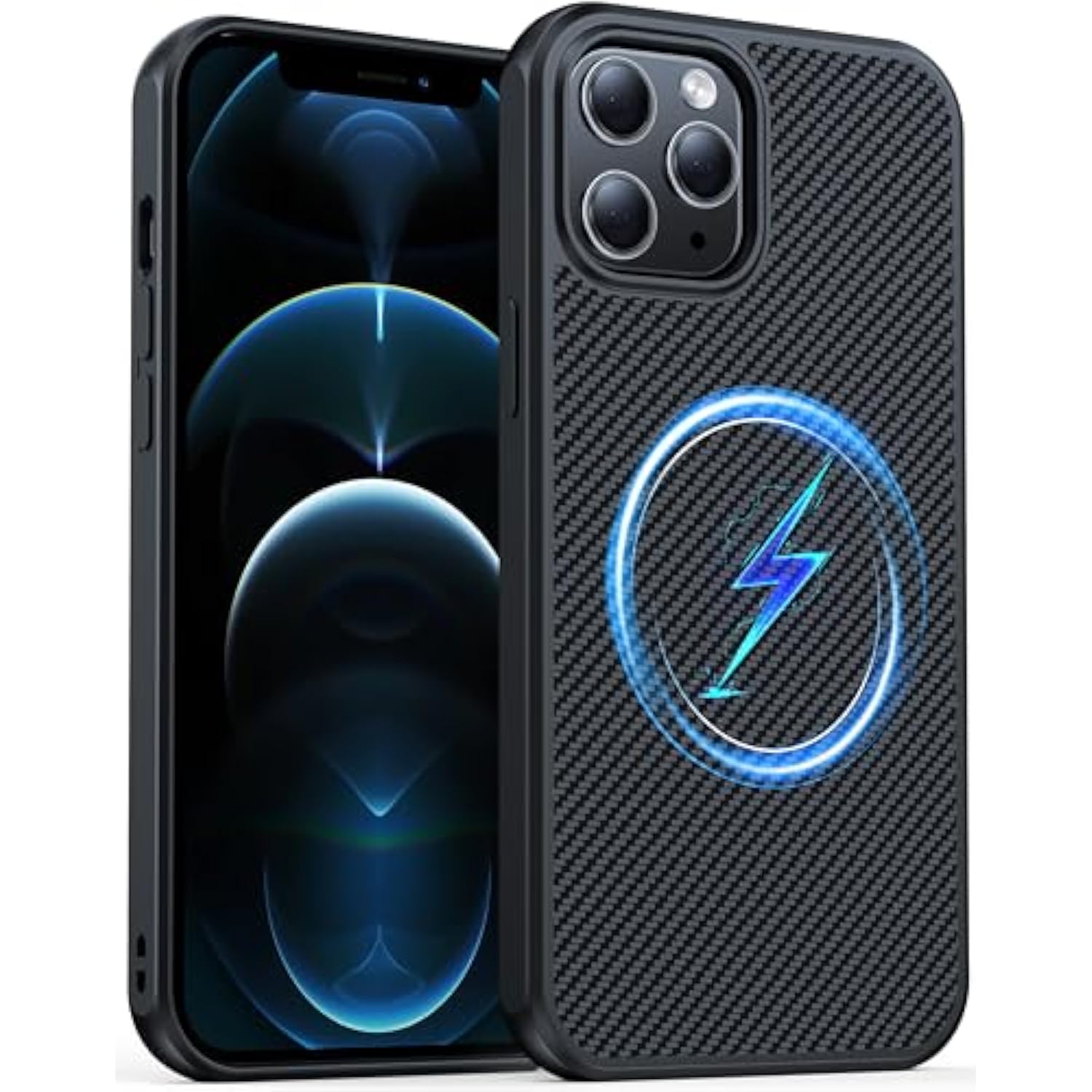 Magnetic For Iphone 12 Pro Max Case, Anti-Scratch Carbon Fiber Texture-Compatible With Magsafe - Military Grade Drop Protection - Slim Shockproof Phone Cover 6.7", Black