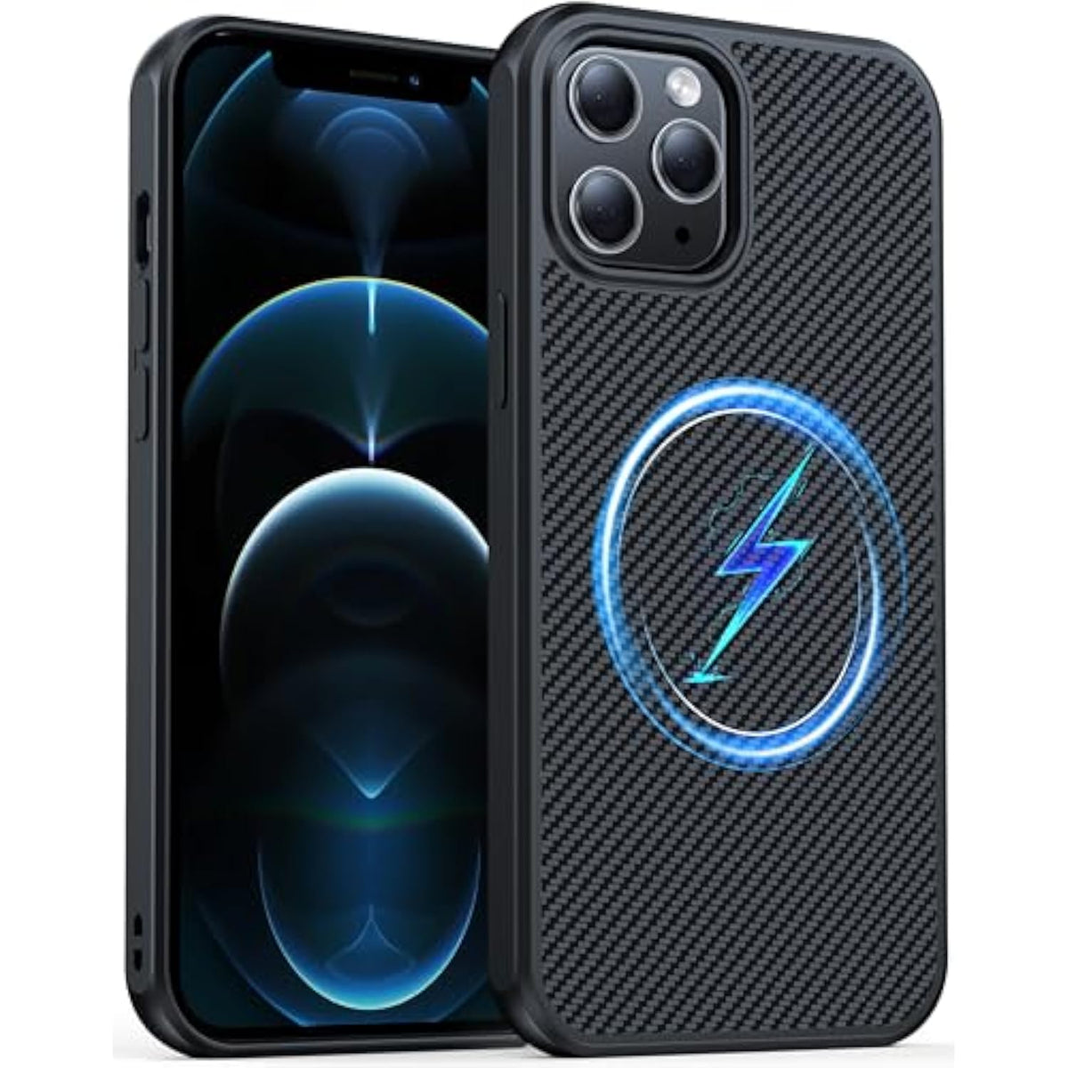 Magnetic For Iphone 12 Pro Max Case, Anti-Scratch Carbon Fiber Texture-Compatible With Magsafe - Military Grade Drop Protection - Slim Shockproof Phone Cover 6.7", Black