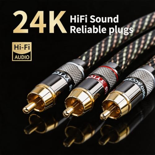 Audiophile HiFi Audio RCA Cables - RCA Splitter 1 Male 2 Male,15 AWG,4N OFC Core,Gold-Plated Plugs,with Nylon Braid,Subwoofer Cable,Compatible with