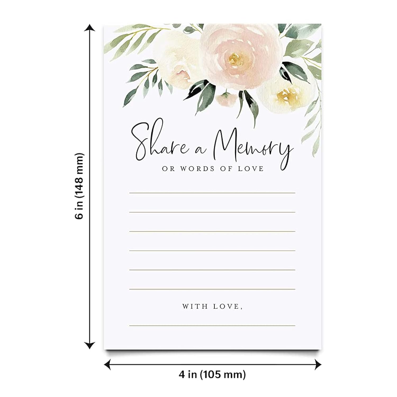 Share A Memory Cards, 50 Pack Of Blush Floral 4X6 Cards For Weddings, Showers, Birthdays, Celebration Of Life, Funeral, Retirement, Going Away, Graduation Memories - Made In The Usa