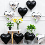 12 Pcs Black Silver Heart Foil Balloons 18 Inch Party Decorations
