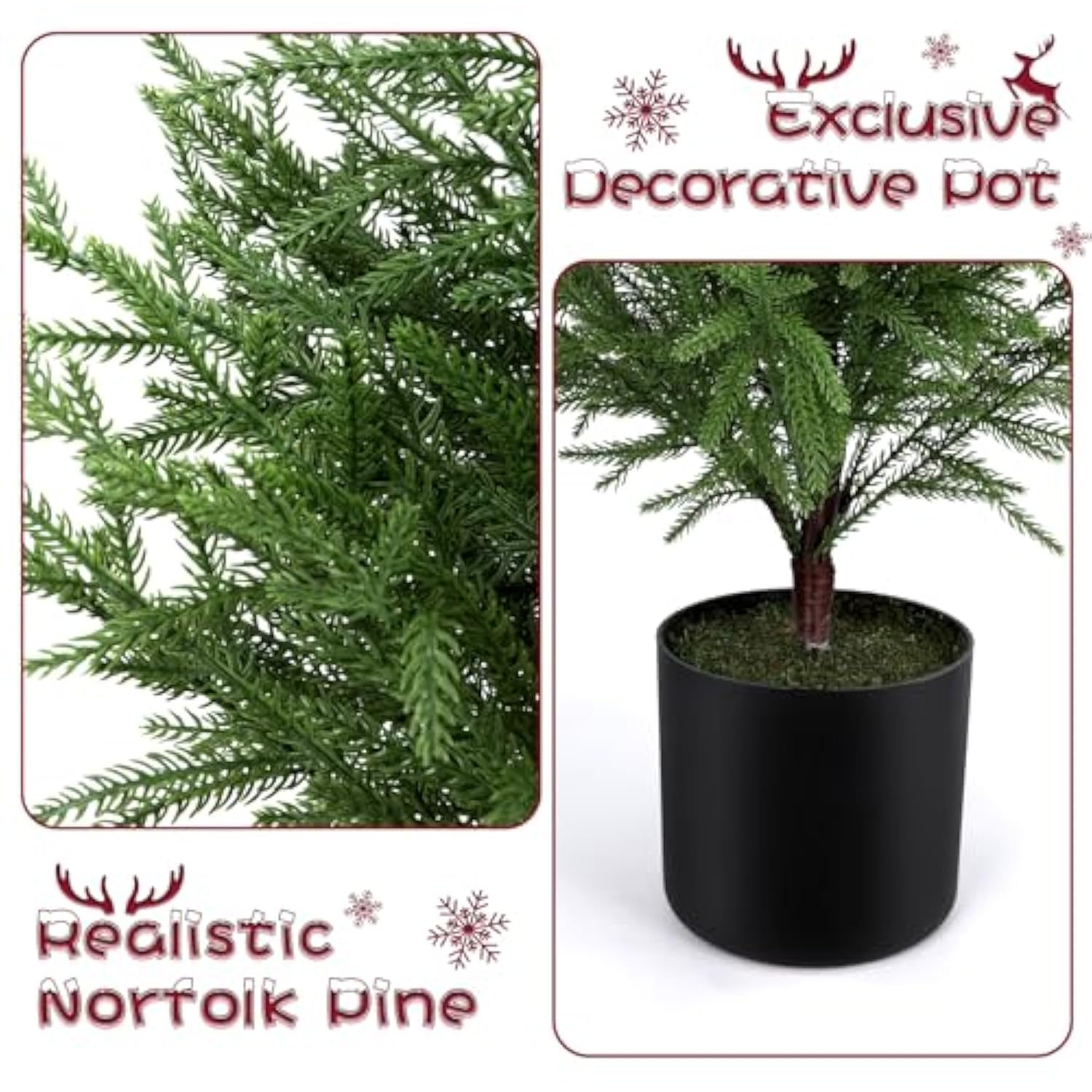 2Ft Artificial Norfolk Pine Christmas Tree – Tabletop Faux Tree Unlit/Prelit With 50 Led Lights & 8-Function Battery Box, Pre-Assembled Holiday Decor For Home Or Office (Prelit-2Ft-2Pack)
