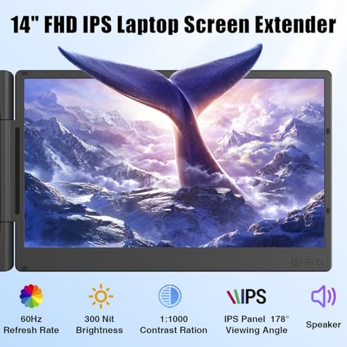 Laptop Screen Extender, 14" 1080P Fhd Ips Laptop Monitor Extender For Home Office, Dual Travel Monitor For Laptops 13-17.3", Usb-C Hdmi Plug-Play For Macos Windows Ps Switch Xbox Phone Pad