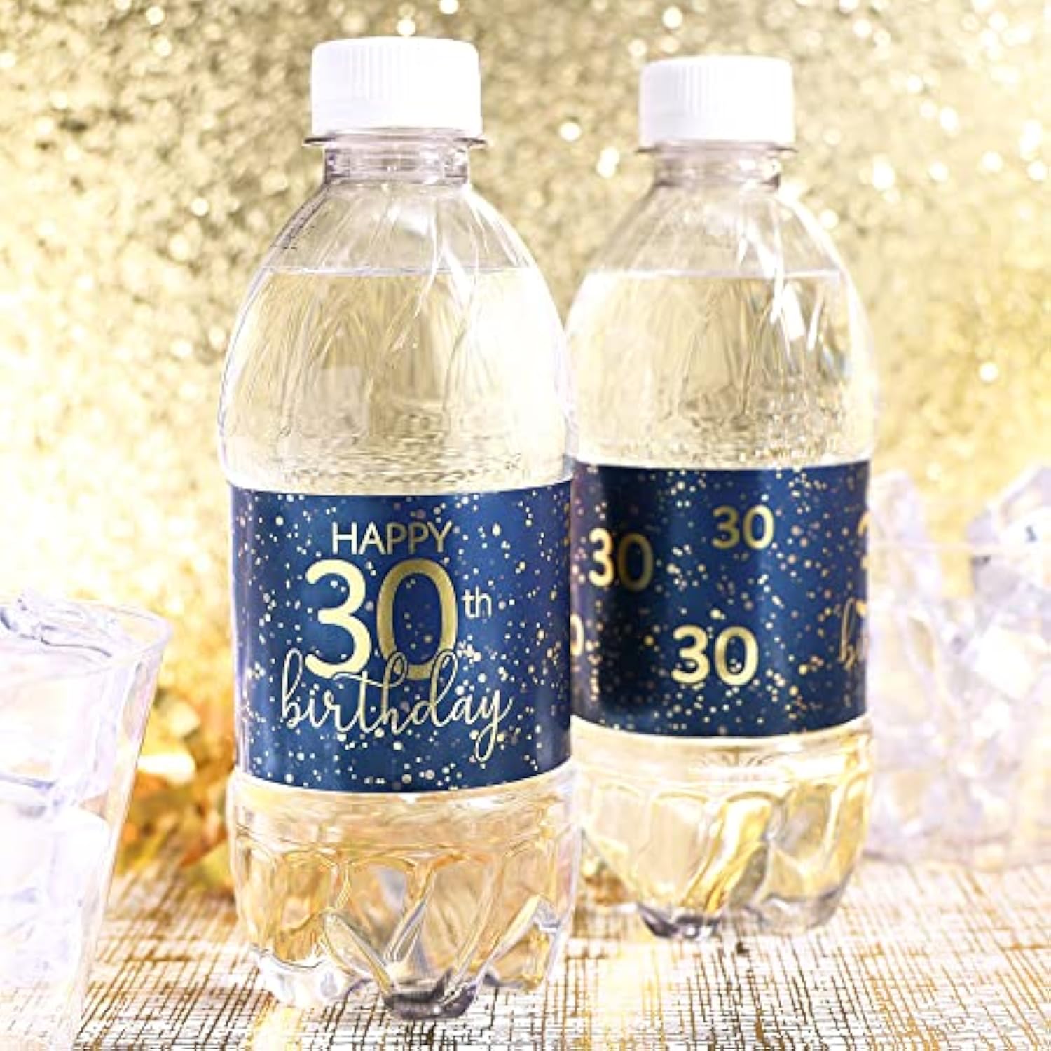 30Th Birthday Water Bottle Labels – 20 Navy Blue And Gold Waterproof Stickers, Party Favors And Decorations For 30Th Birthday Celebration For Him Or Her