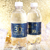 30Th Birthday Water Bottle Labels – 20 Navy Blue And Gold Waterproof Stickers, Party Favors And Decorations For 30Th Birthday Celebration For Him Or Her