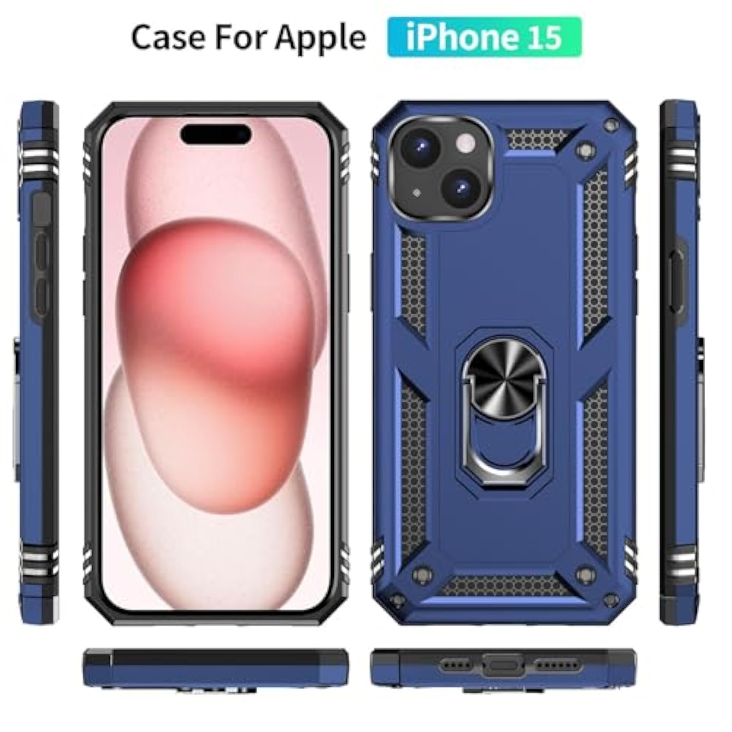 For Iphone 15 Case: Iphone 15 Phone Case With Hd Screen Protector - Military Grade Protective Cases With Ring For Iphone 15(Blue)