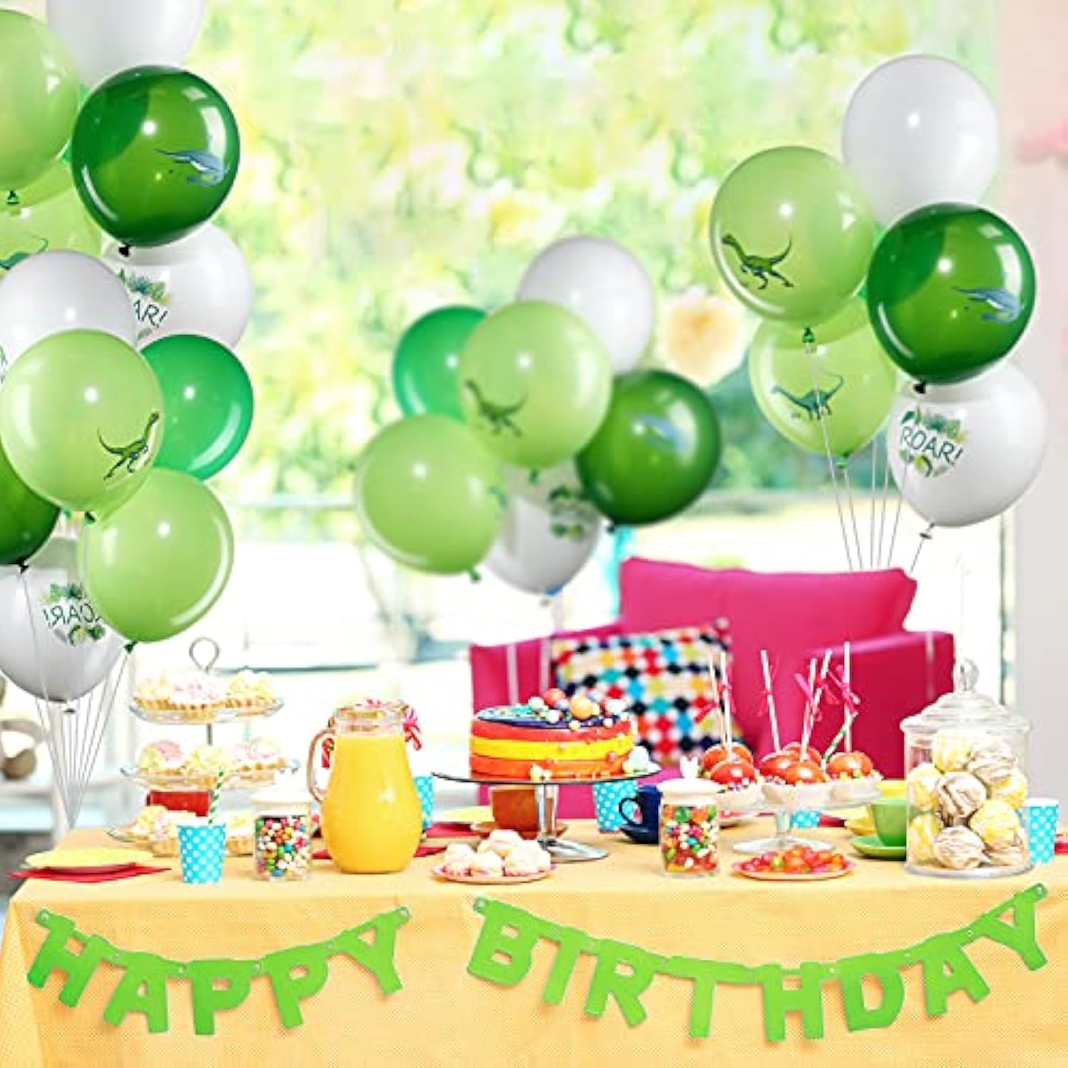 36 Pcs Dinosaur Balloons Dino Latex Balloons For Children'S Birthday Party, 12 Inch Green Dinosaur Printed Pattern Style, Jungle Themed Decoration For Kids Boys Birthday Party Baby Shower