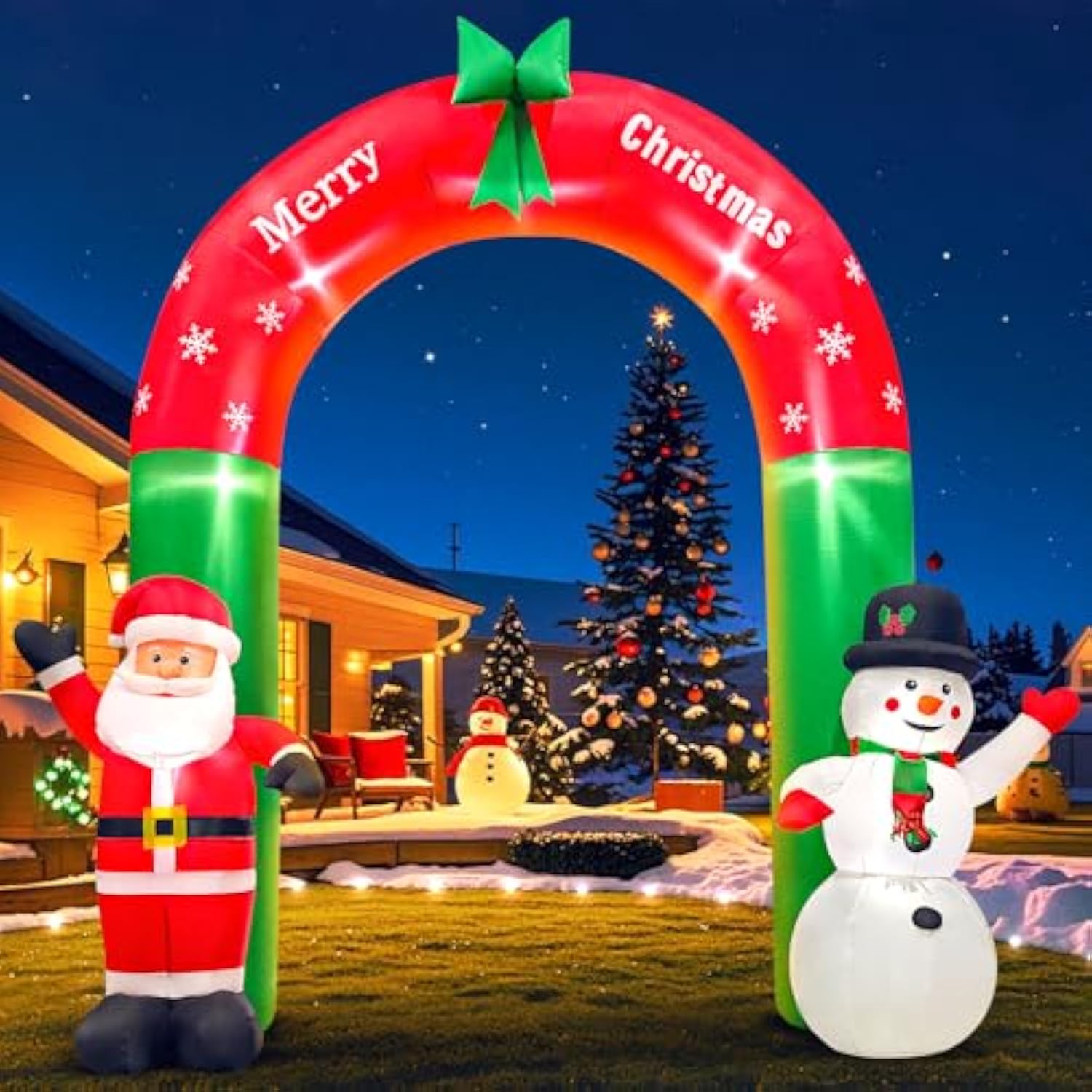 8Ft Christmas Inflatable Santa Snowman Arch Outdoor Decorations Blow Up Yard Decoration,Led Lights For Christmas Party H