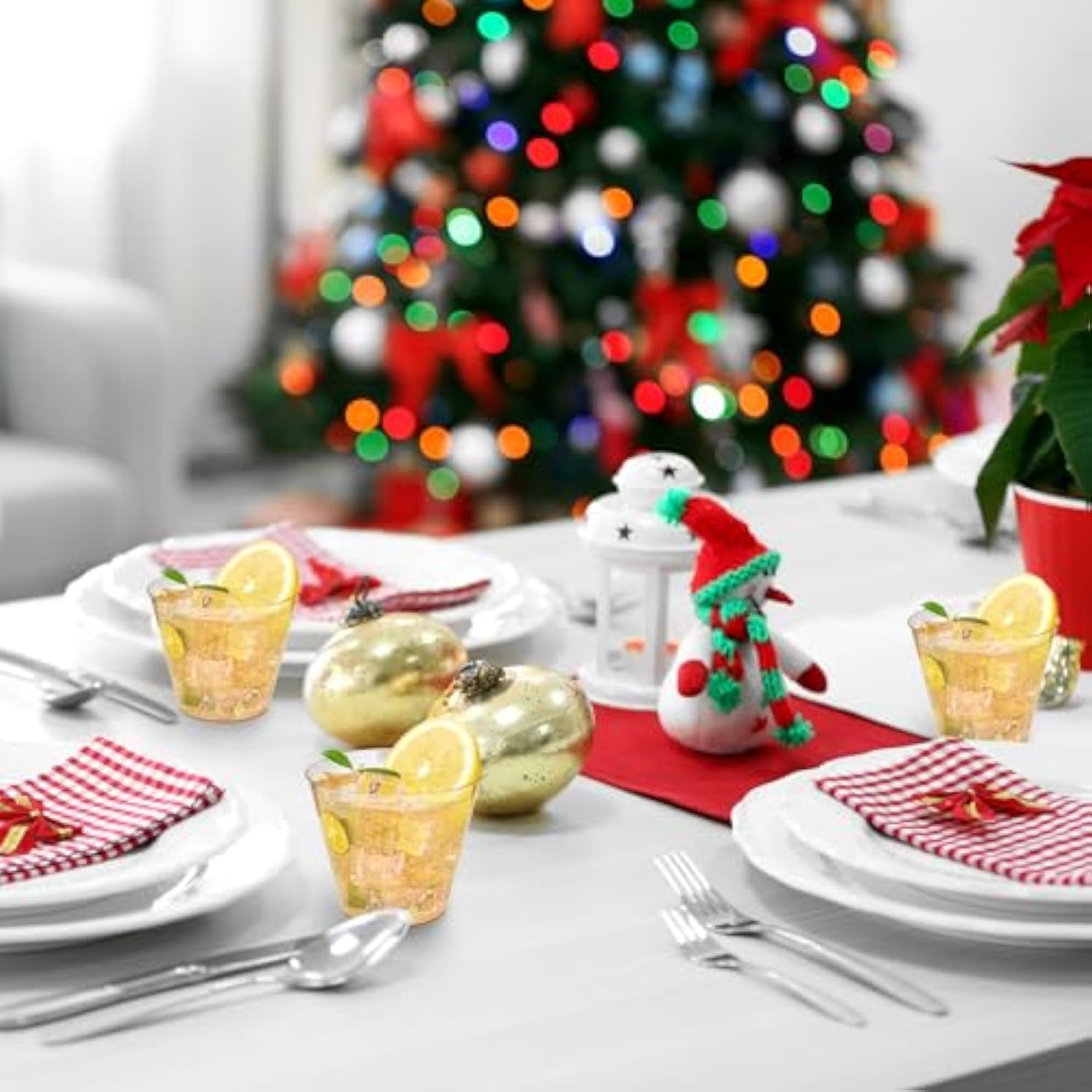 50 Pack 9 Oz Glitter Plastic Cups, Disposable Gold Cups, Clear Plastic Tumblers For Weddings Thanksgiving, Christmas Parties