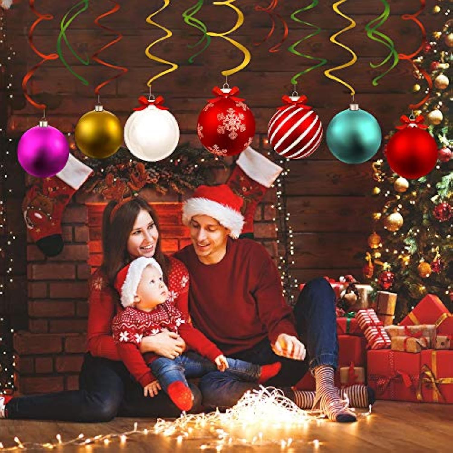 15Pcs Christmas Ball Hanging Swirls Xmas Ball Ceiling Streamer Birthday Decorations Christmas Themed Party Favors For Holiday Baby Shower Home Decoration Party Supplies