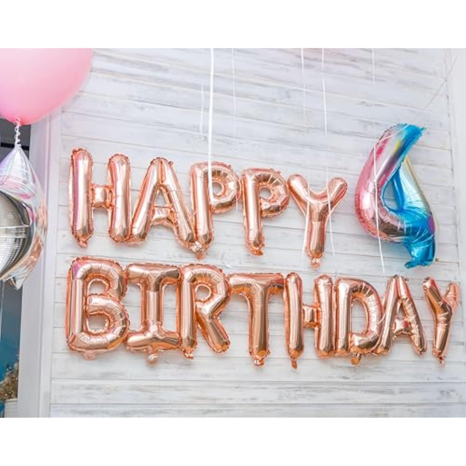 Rose Gold Happy Birthday Balloon Banner, 16 Inch Foil Mylar Happy Birthday Balloons Letters, Reusable Happy Birthday Sign, Rose Gold Birthday Decorations For Women And Girls