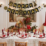 Happy New Year Banner 2026 Black Gold Party Supplies Backdrop Decorations