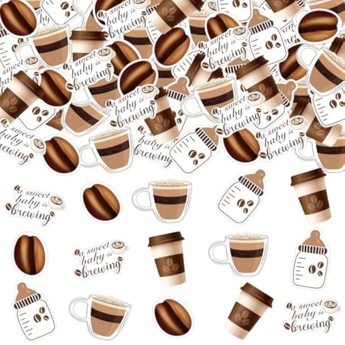 Coffee Baby Shower Decorations Confetti, 200Pcs Coffee A Sweet Baby Is Brewing Confetti Cup And Bean Double Sided Printing For Gender Reveal Celebration Decoration