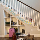 Teal Happy Birthday Banner With Shiny Gold Letters, Swallowtail Design Hanging Signs Party Decorations