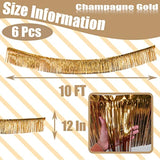 6 Pack 10 Feet Champagne Gold Foil Fringe Garland Metallic Tinsel Streamers Banner Wall Hanging Backdrop Banner For Parade Floats, Thanksgiving, Christmas, Birthday, Halloween Party Decorations