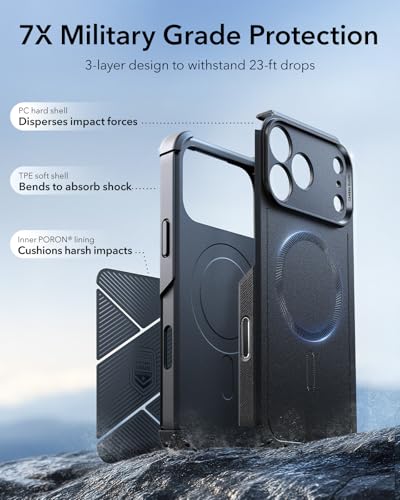ESR for iPhone 17 Pro Max Phone Case, 23ft Military-Grade Drop Protection, Shock-Absorbing Rugged Cover, MagSafe Accessories Compatible, Cyber