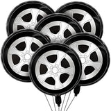 6pcs Race Car Tire Foil Balloons – 18" Black & White Party Decor for Car-Themed Birthdays