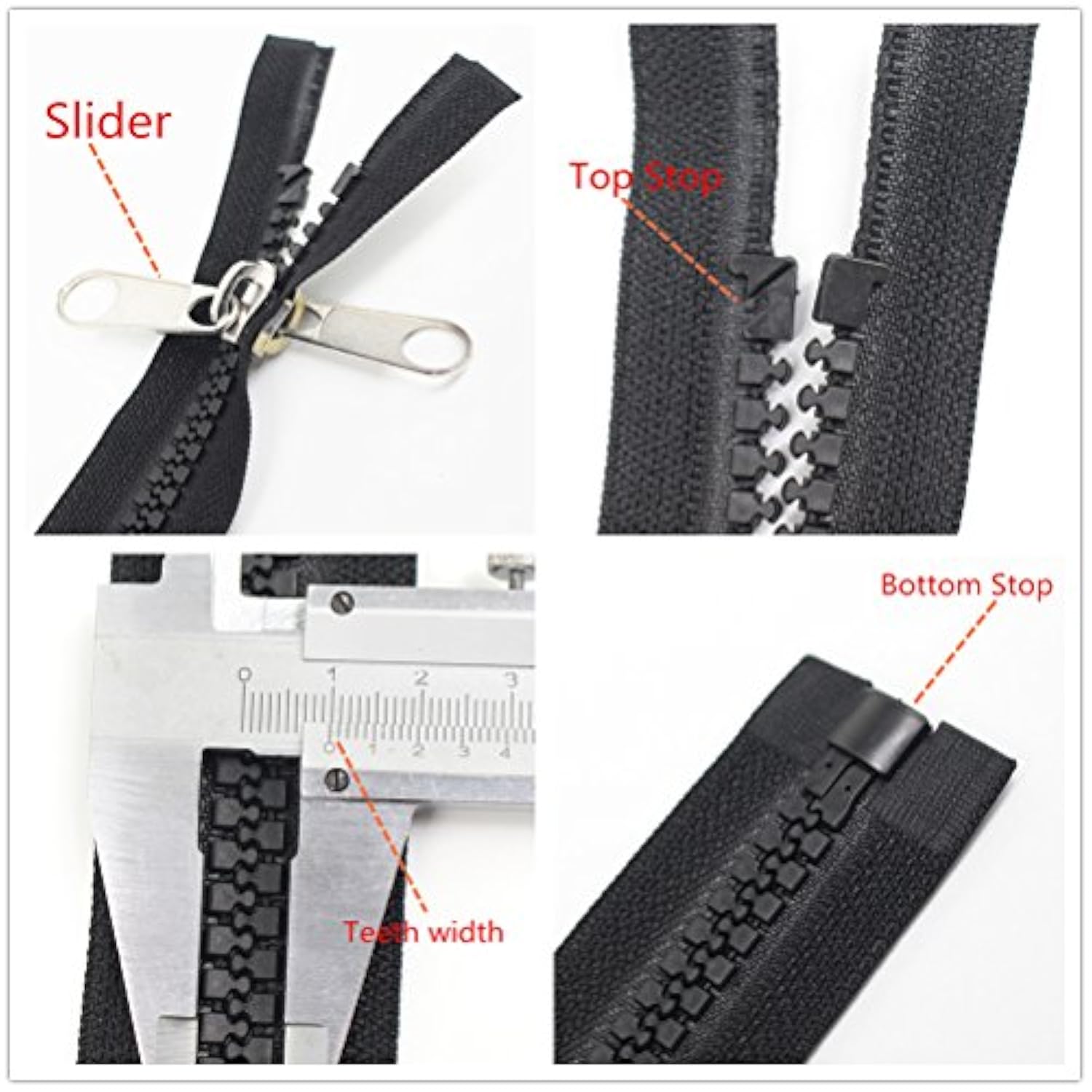 Zipper 240 Inch, Black, 10# Seperating Plastic Zipper, Double Silver P