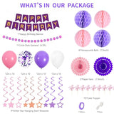 Purple Birthday Decorations Happy Birthday Banner Pink And Purple Balloons Stars Circle Garland Hanging Swirl Streamers Hanging Honeycomb Balls 69Pcs Party Decorations For Women Men