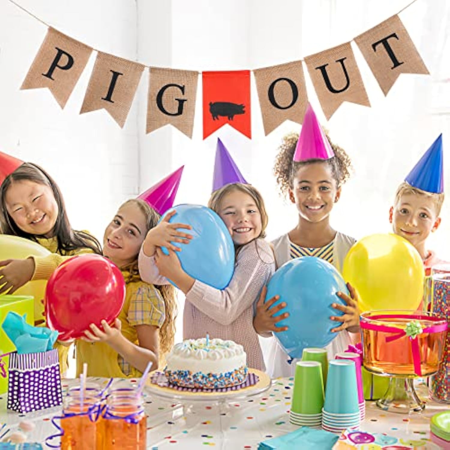 Party Banner Pig Out Garland Swallowtail Burlap Banner Wall Hanging Decoration For Funny Christmas Party Supplies Favors