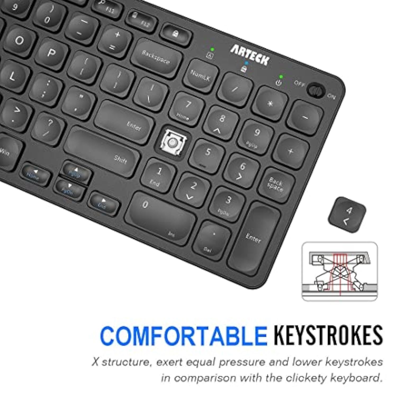 2.4G Wireless Keyboard Ultra Slim Full Size Keyboard With Numeric Keypad And M