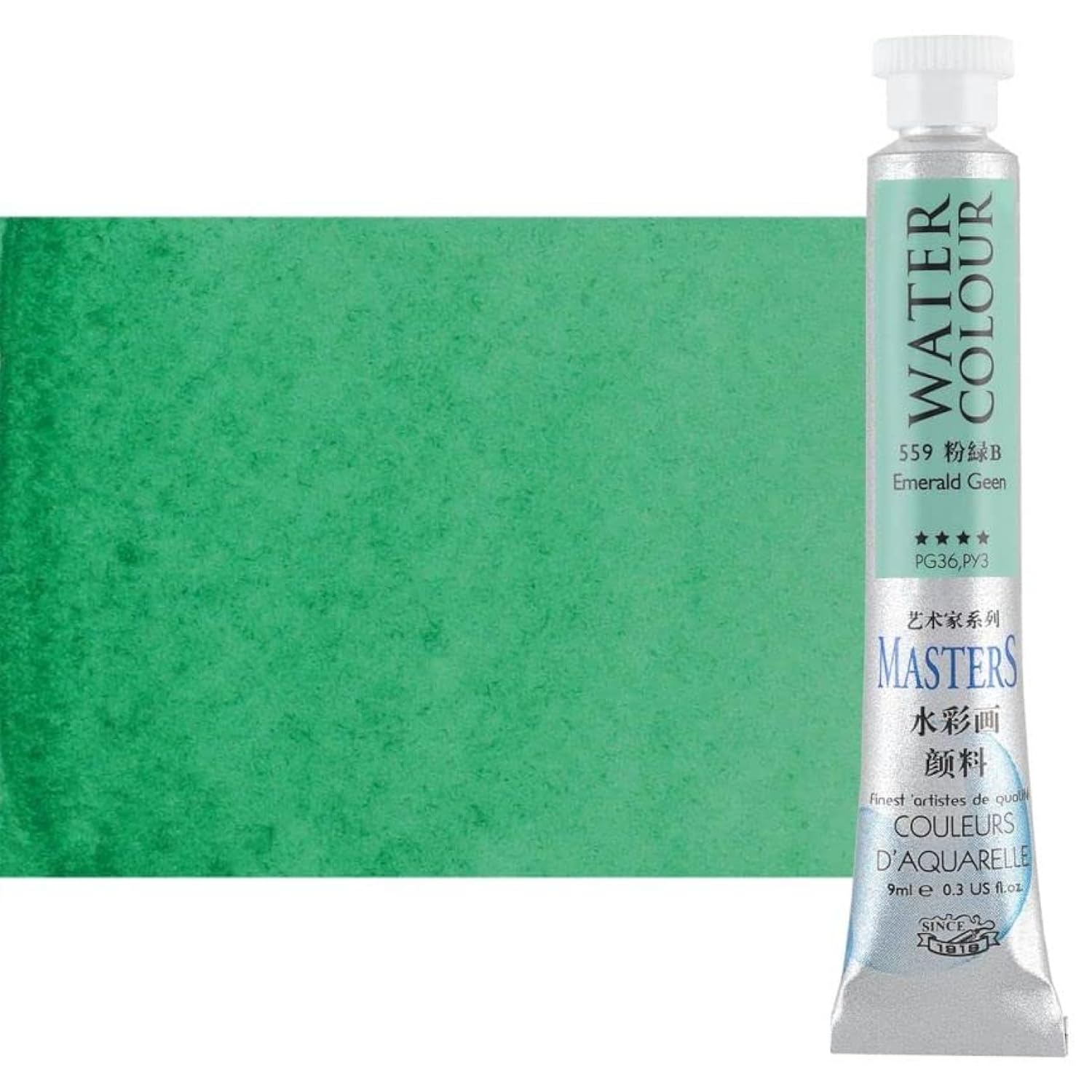 Masters Quality Watercolor Paint - Emerald Green, 9 Ml - Concentrated Color, Pure Pigments, High Lightfastness Ratings