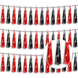 3P Metallic Fringe Tassel Banner Garland Foil Tinsel Streamer Wall Hanging Curtain Backdrop Banner For Parade Floats, Halloween Decorations, Christmas Day Party Decoration(Black Red)