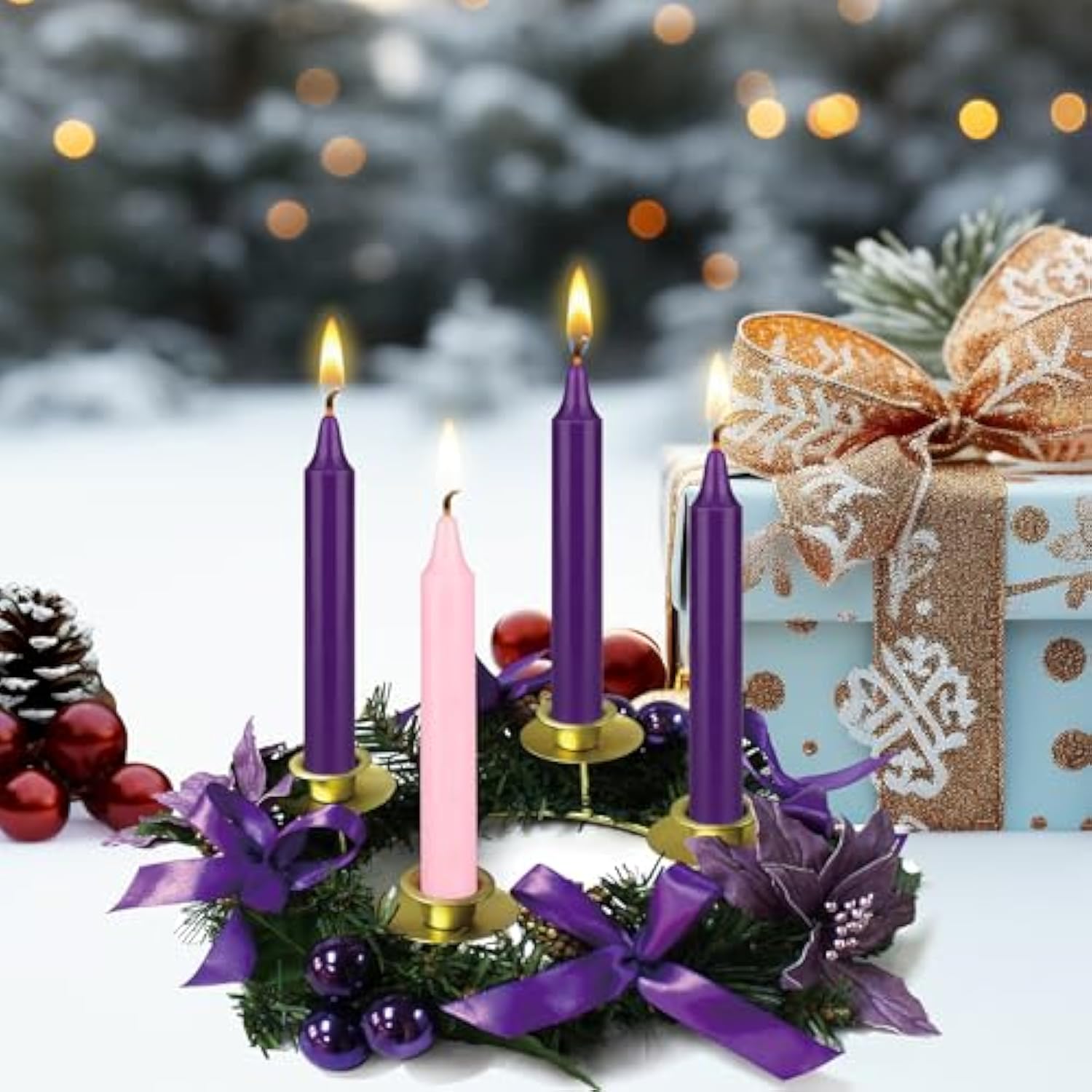 4 Pcs Unscented Christmas Advent Candles Set, Hand Poured Premium Wax Taper Candle 5 Inch X 3/4 Inch, Holidays, Occasions, Events, Festivities, Devotional, Church, Wreath, Party, Gifts
