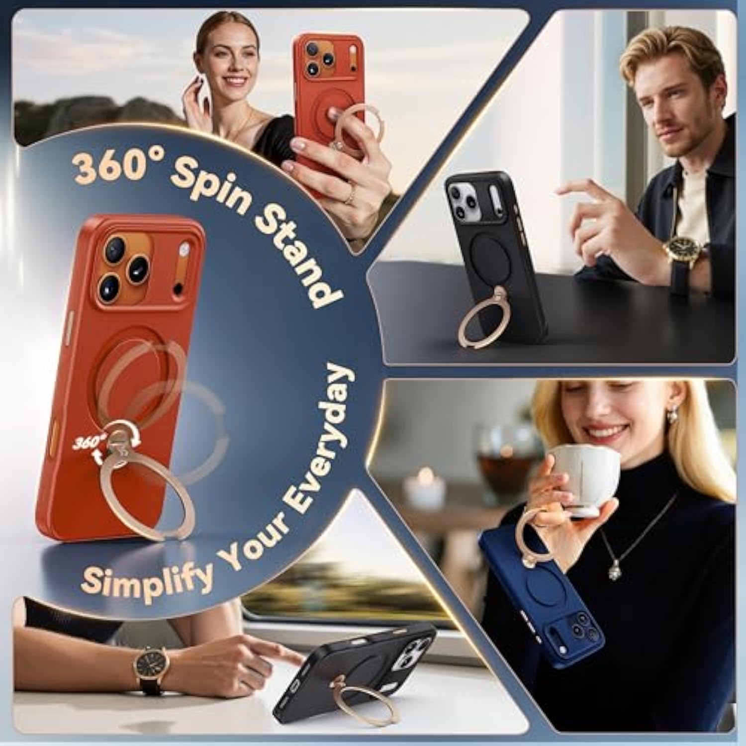 Twilight Orange Designed For Iphone 17 Pro Max Case With Spin Magnetic Stand [16Ft Military Protection] [Non-Slip Edge] [Fit For Magsafe] Shockproof For Iphone 17 Promax Case With Stand 6.9''