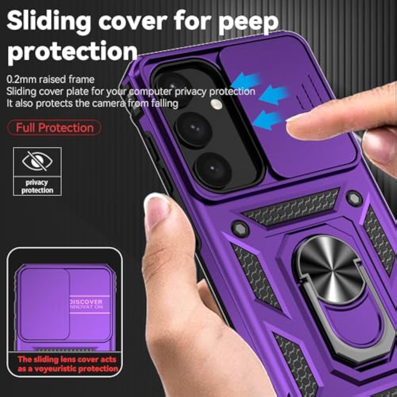 For Samsung S24 Case,With Screen Protectors And Camera Cover,[Military Grade] 16Ft.Drop Tested Cover With Magnetic Kickstand Protective Case For S24 6.2 Inch, Purple