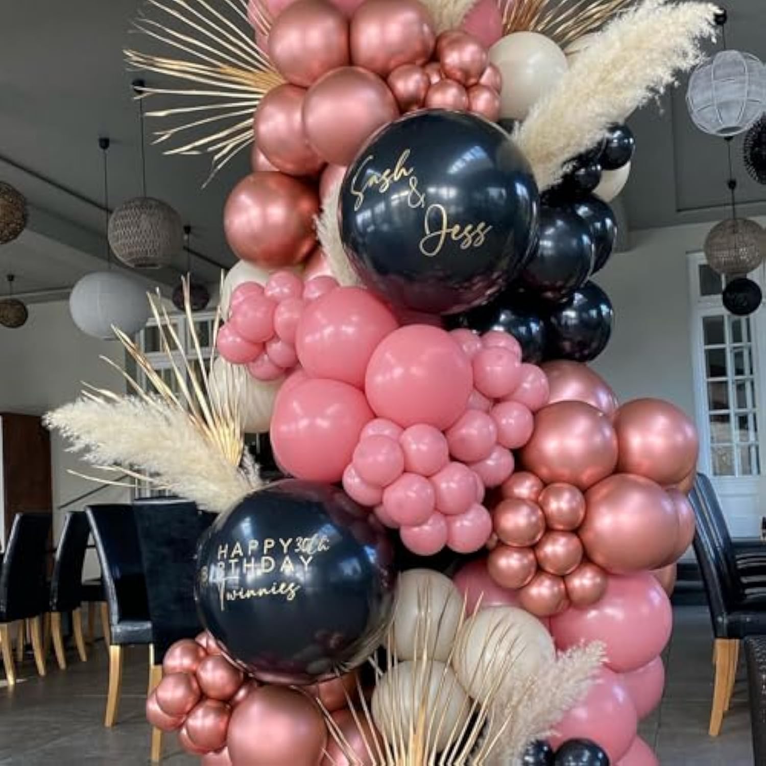 140 Pcs Black And Pink Balloon Garland Kit, Black, Pastel Pink, Dusty