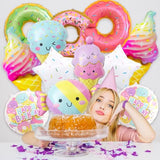 12 Pcs Large Donut Candy Ice Cream Theme Balloons, Ice Cream Party Decorations, Foil Mylar Balloons For Summer, Hawaii, Birthday, Baby Shower Party Supplies