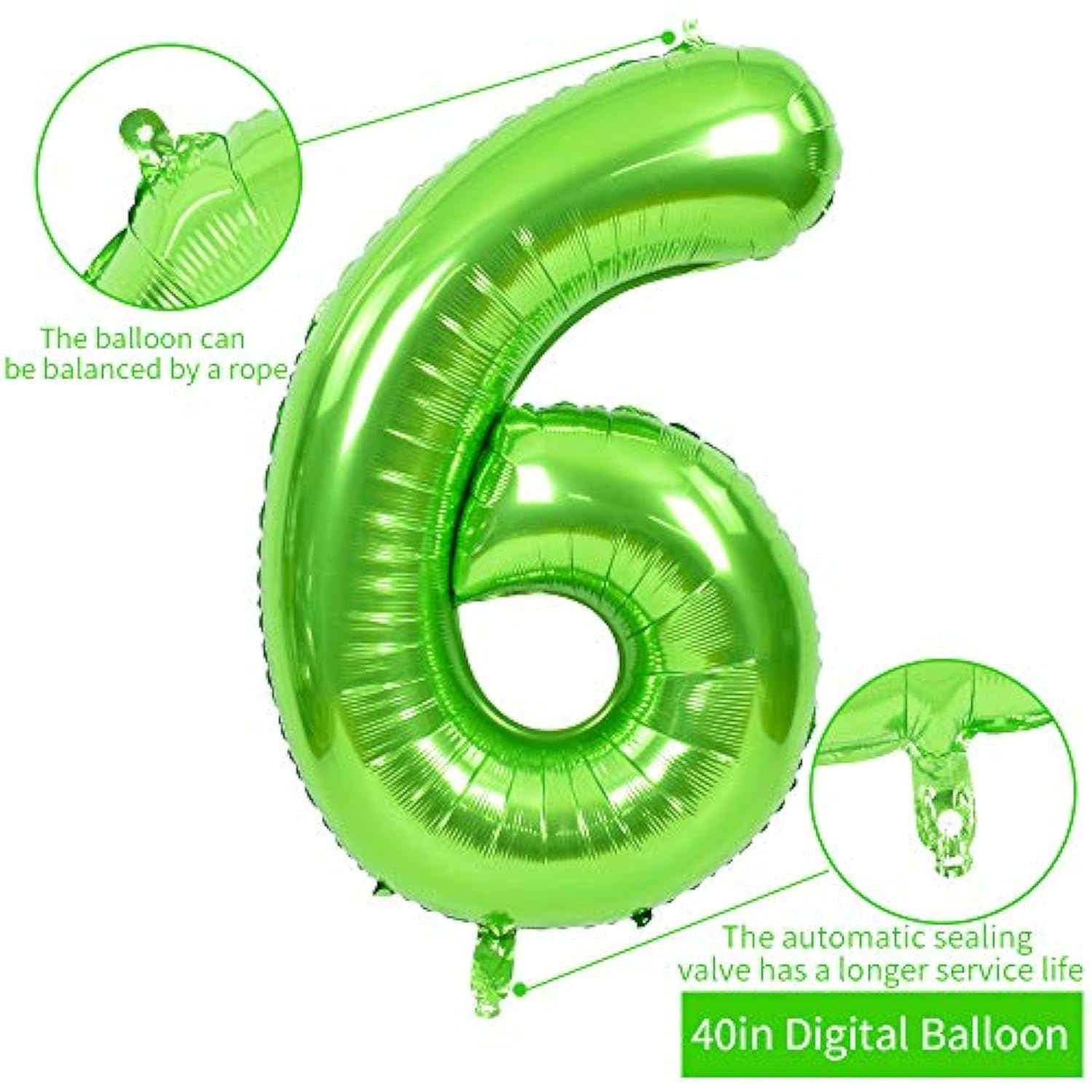 40-Inch Green Number Balloons 0–9 Foil Helium Birthday Party Decorations