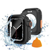 2 In 1 Waterproof Case Compatible For Apple Watch 44Mm Se3/Se2/Se Series 6/5/4 Screen Protector (Ultra Style Design) Iwatch Tempered Glass Protective Pc Back Cover Accessories, Black
