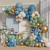 Dusty Blue Sage Green Balloon Garland Arch Kit With152Pcs Pastel Fog Blue Beige Gold Confetti Balloons For Boho Birthday Wedding Baby Bridal Shower Party Decorations