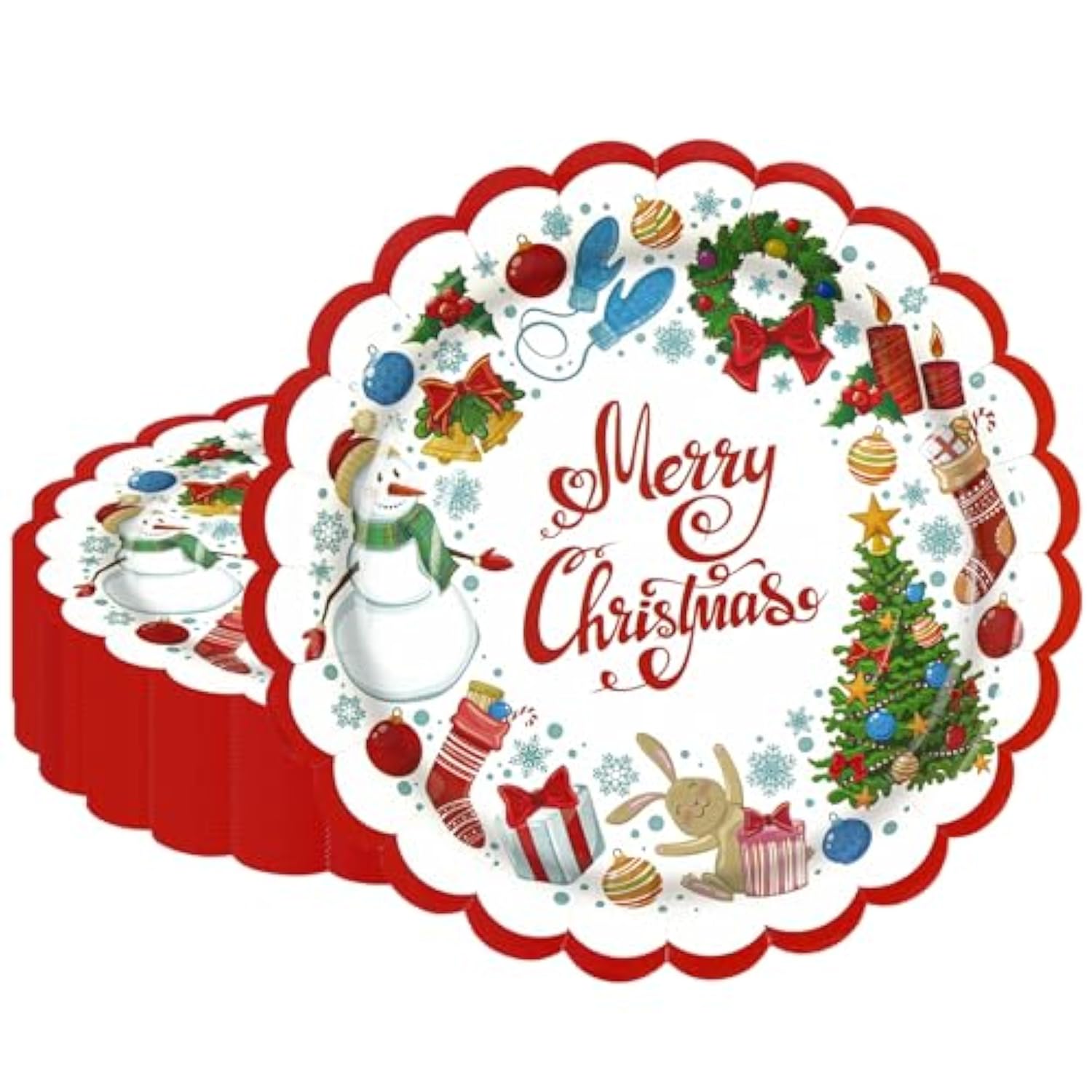 50 Count Christmas Paper Plates - 7 Inch Disposable Winter Holiday Party Plates Snowman Snowflake Dessert Plates Merry Christmas Party Decoration