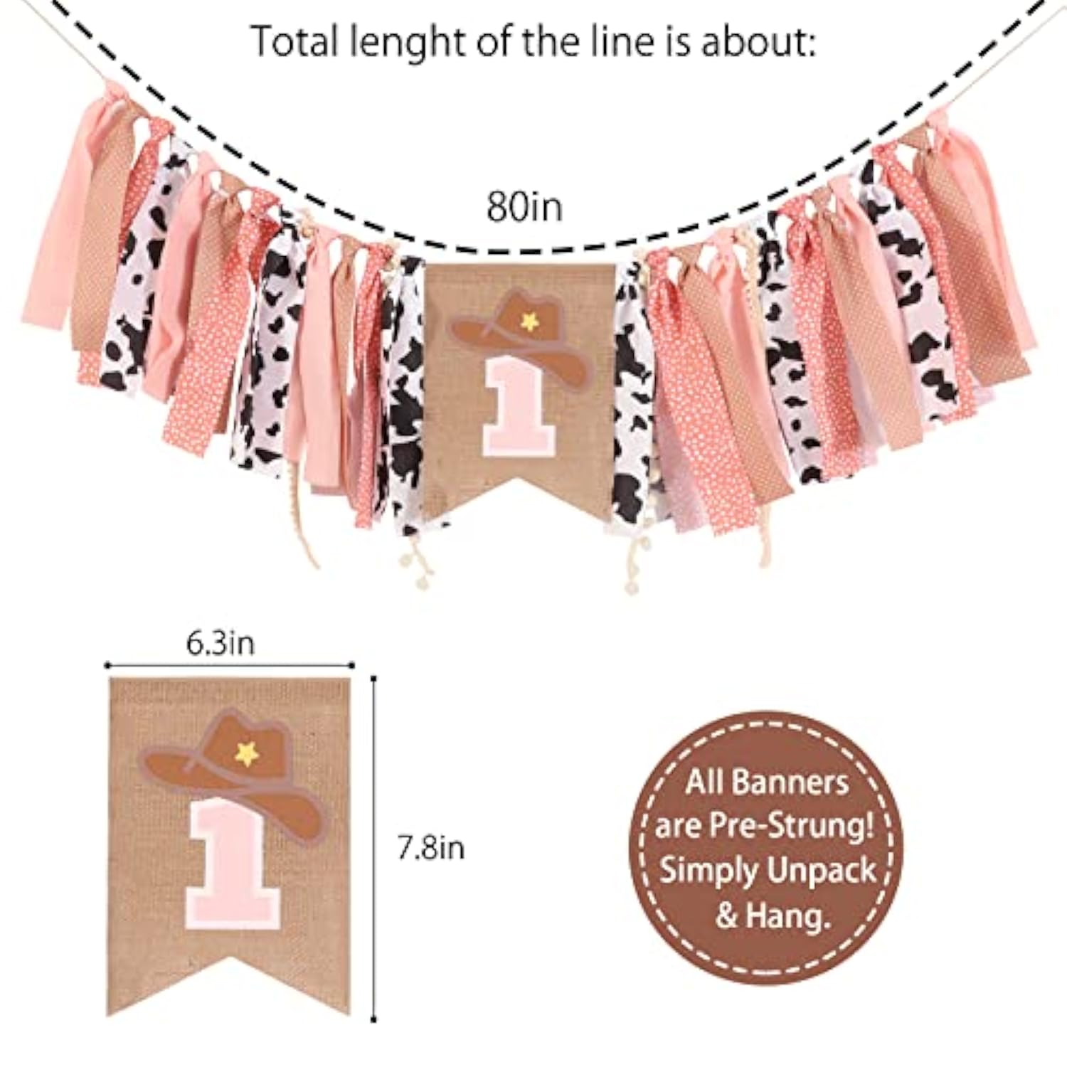1St Birthday High Chair Banner - Cow Girl Rodeo For Party Fabric Decor,Cake Smash Baby Shower,Backdrop Garland For Photo Props