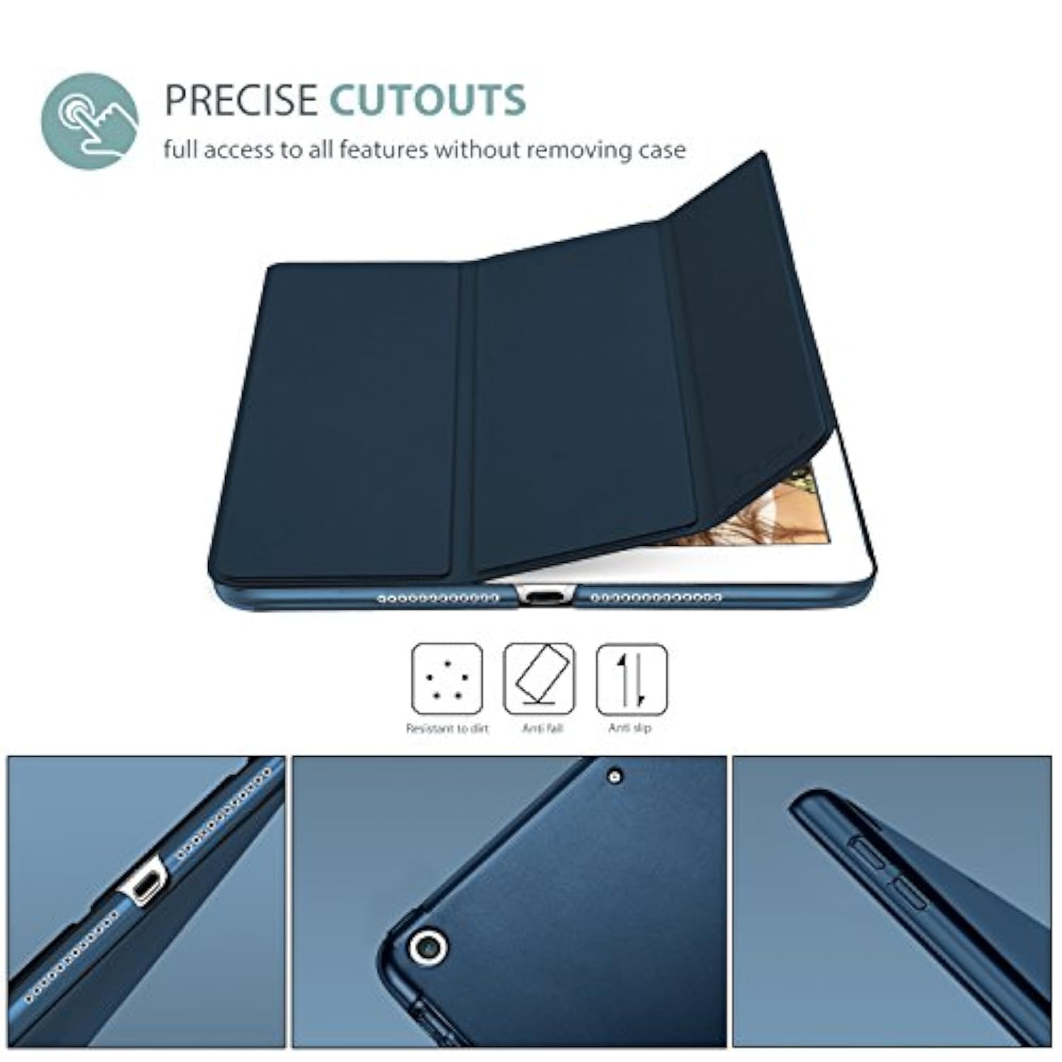 Procase Smart Case For 9.7 Inch 6Th/5Th Generation Case 2018 2017(Model: A1893 A1954 A1822 A1823), Ultra Slim Lightweight Stand Case With Translucent Frosted Back Smart Cover -Navy
