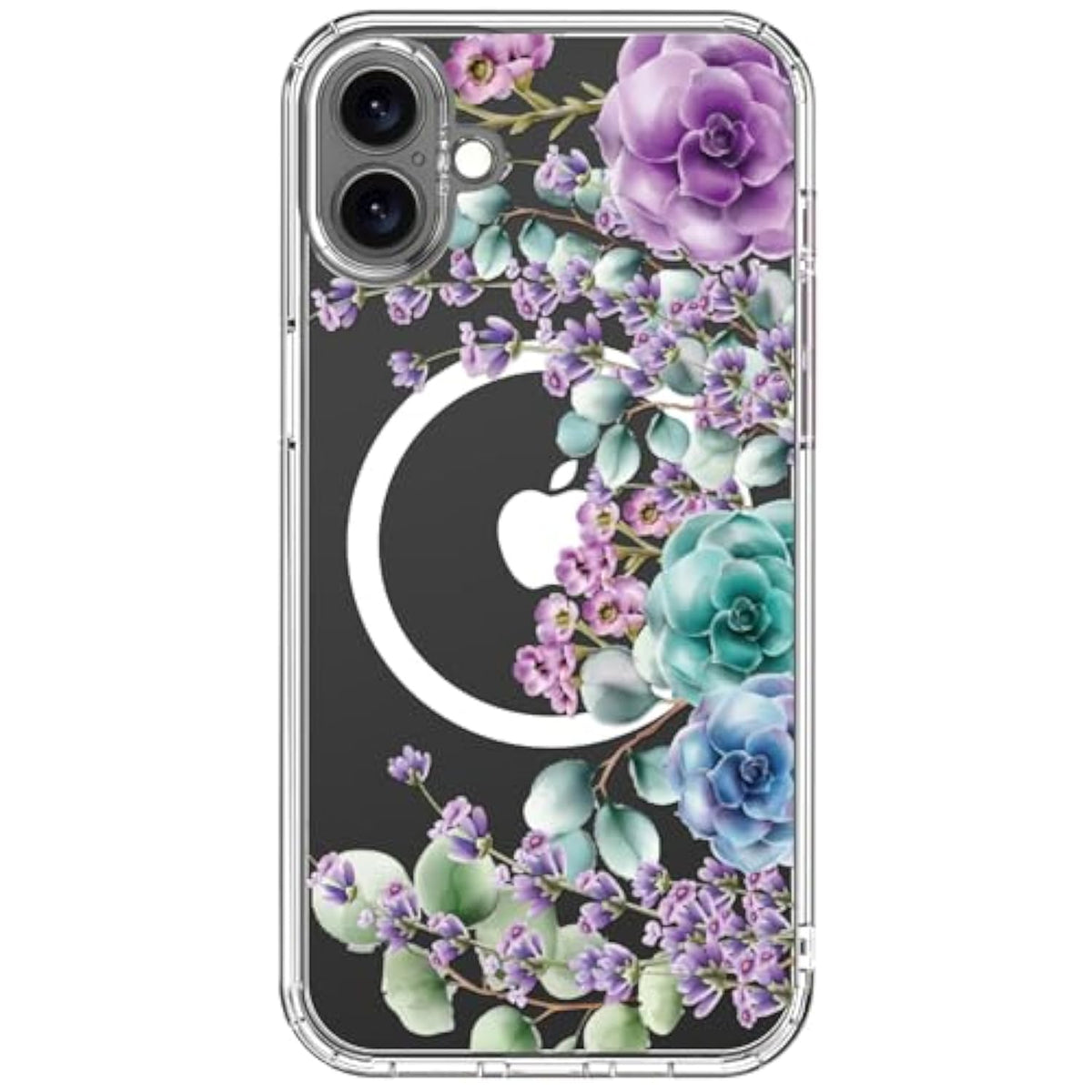 For Iphone 17 Case With Screen Protector - Wireless Charging - Crystal Acrylic Clear - Fashionable Designs For Women Girls - Slim Fit Protective Phone Cover, Colorful Succulents