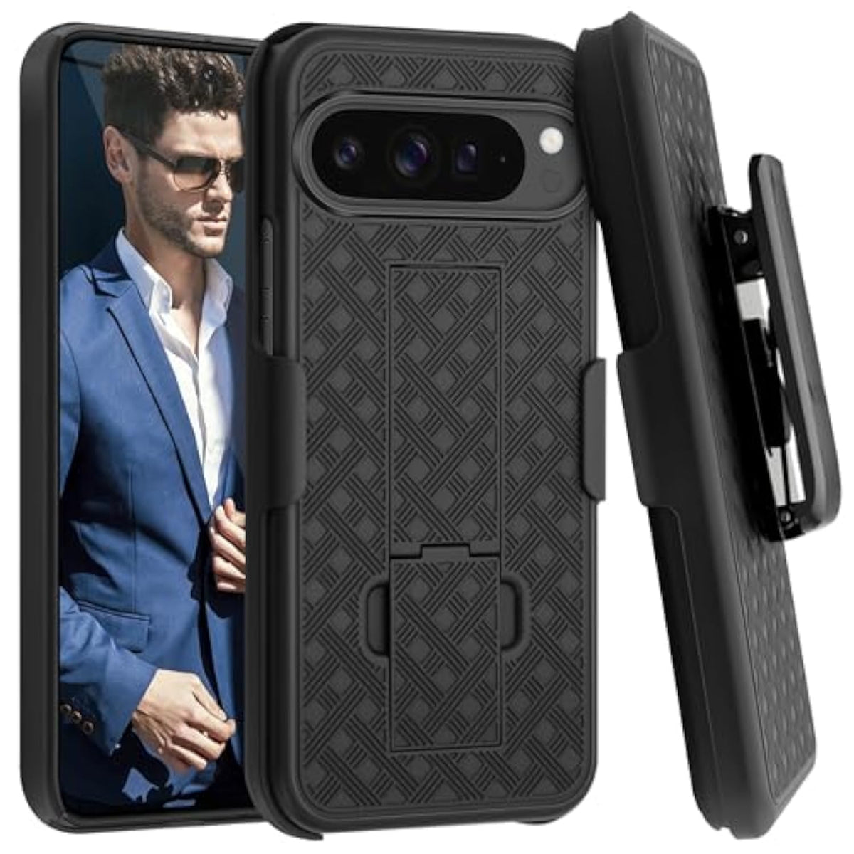 Google Pixel 9 Pro XL Case with Belt Clip, Kickstand, Shockproof & Anti-Scratch