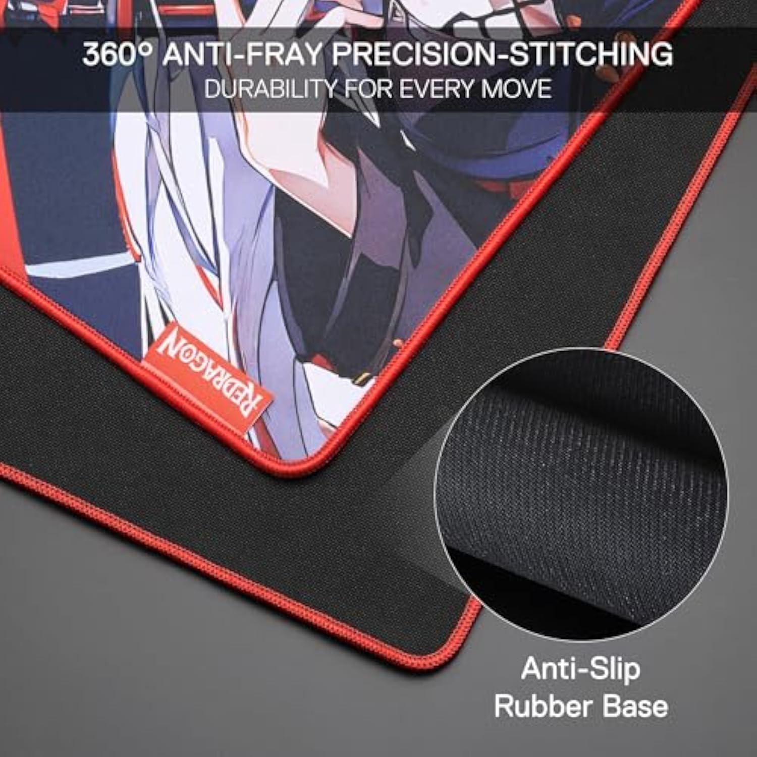 Redragon EISA P047L Anime Gaming Mouse Pad - Smooth Lycra Surface, Anti-Slip Rubber Base, Spill-Resistant, Durable 5mm Thick Design, 35 x 16 inches, Black