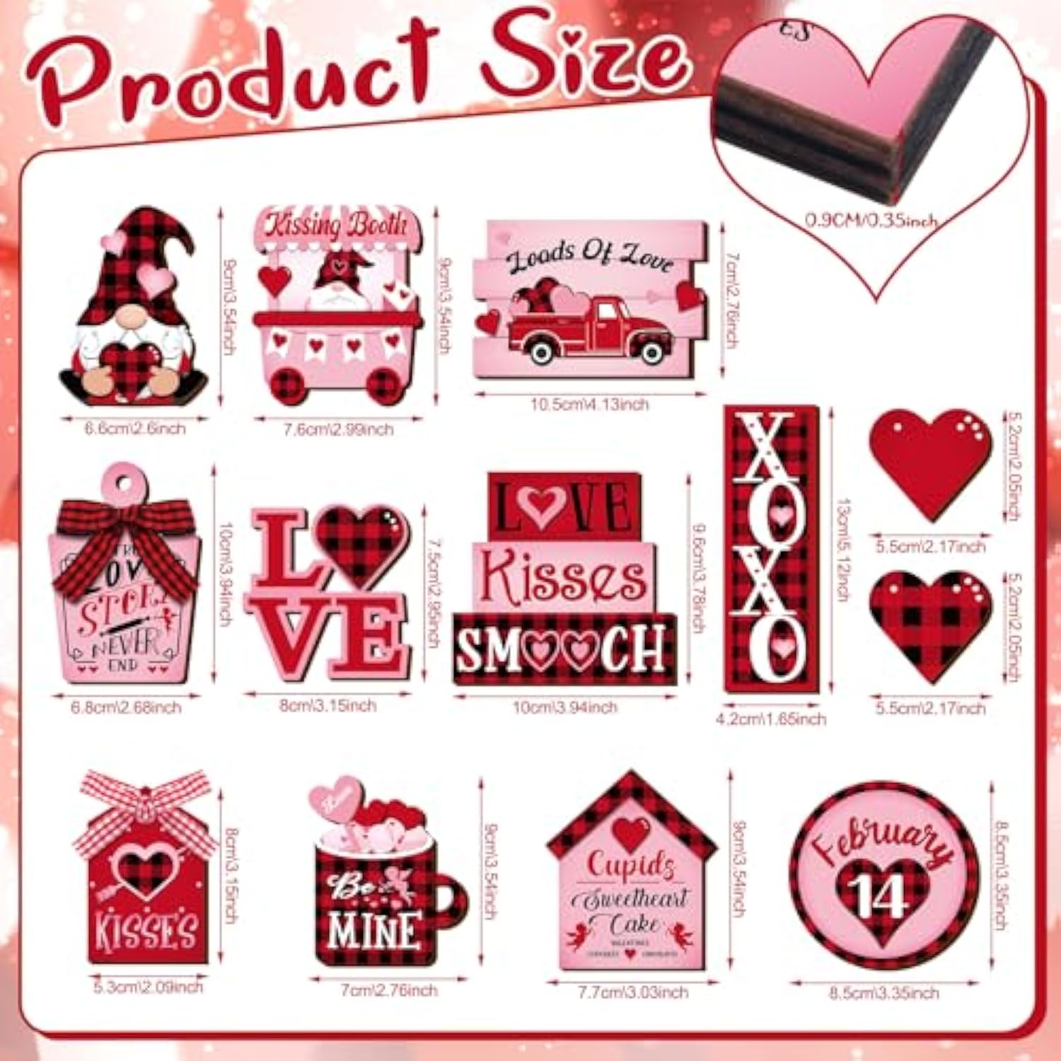20 Pcs Valentines Tiered Tray Decorations Set Farmhouse Plaid Gnome Heart Wooden Table Sign Tabletop Rustic Tiered Tray Decorations For Valentine Kitchen Home Decor