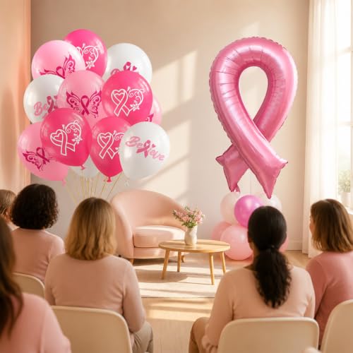 Breast Cancer Awareness Balloons – 38 Pcs Pink Ribbon Latex Foil Set