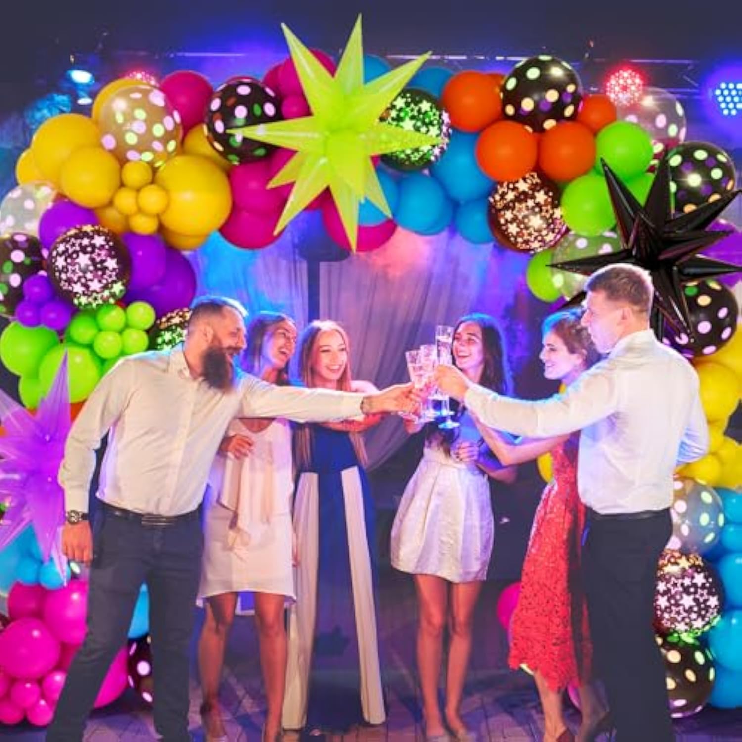 190Pcs Neon Balloon Arch Garland Kit With Neon Luminous Fluorescent Balloons, Disco Balloons Glow In The Dark Party Decorations For Back To 80S 90S Birthday Disco Party Supplies