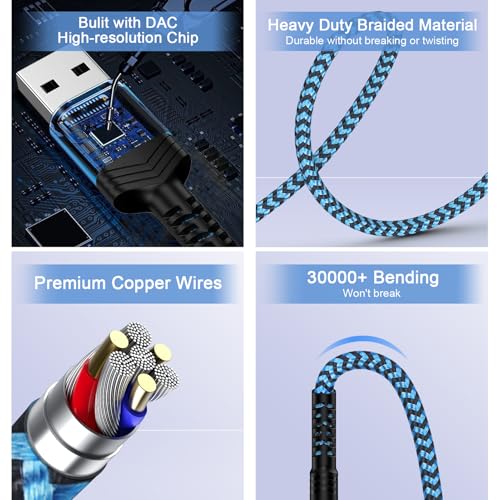 USB A to 3.5mm Audio Aux Cable,Braided 3FT USB Male to AUX Male Jack Adapter TRS Stereo Audio Cord for Speaker Headphones PC Laptop Windows Computer