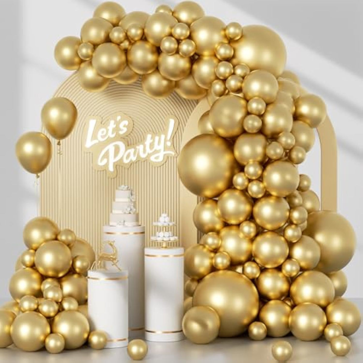 Gold Balloon Arch Kit: 120 Metallic Chrome Balloons for Party Decor