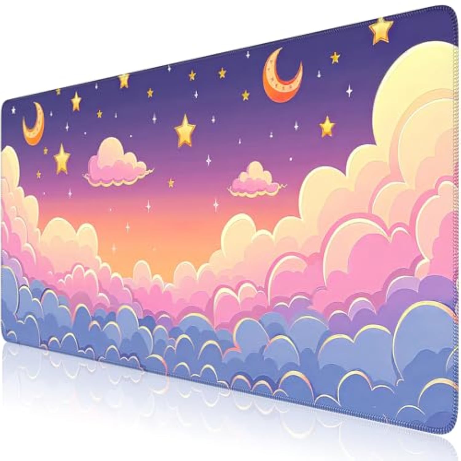 Pink Keyboard Mats,Cute Desk Mat For Women Girl,Long Computer Pad With Stitched Edges,Non Slip Mousepad Large,Cloud Desk Protector Pad For Office Home Dorm Gaming