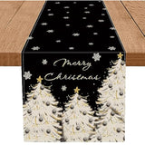 Christmas Table Runner Xmas Golden Tree Star Snowflake Black Merry Christmas 13 X 108 Inch Long Runners Winter Holiday Home Kitchen Table Decor